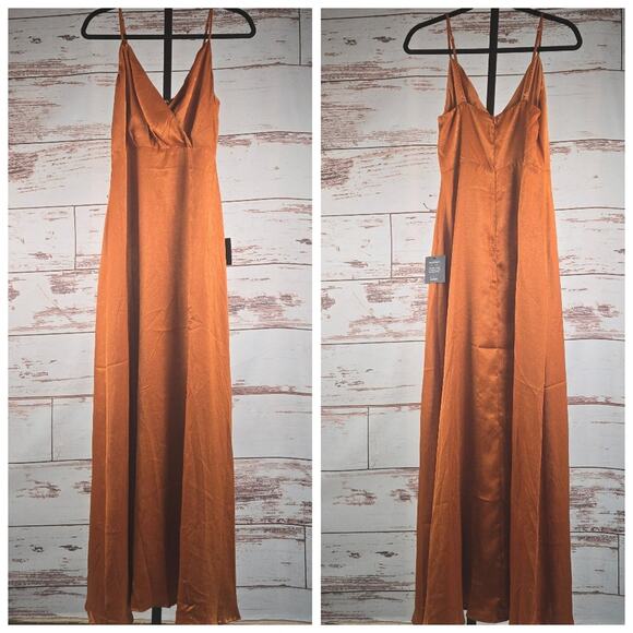 NWT Lulu's Constantine Rust Orange Satin Maxi Dress Size Medium - Picture 1 of 9